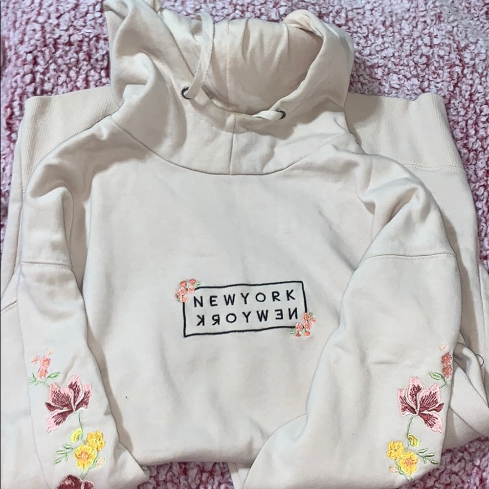 Cotton on beige cute embroidery hoodie